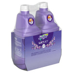 Angled studio photo of a two-bottle Swiffer WetJet lavender refill pack in clear shrinkwrap, showing side label and purple packaging.