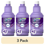 Three Swiffer WetJet lavender refill bottles shown side-by-side with a 42 fl oz badge and '3 Pack' label.