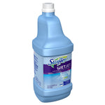 Angled view of a blue Swiffer WetJet refill bottle showing label and cap on white background