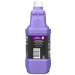Rear view of a purple Swiffer WetJet refill bottle displaying instructions, barcode and cap