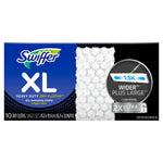 Front-facing product shot of Swiffer XL heavy duty dry cloths box showing textured cloth detail and wider coverage badge