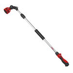 Red-and-black telescoping watering wand with foam grip and angled spray head on white background