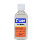 Clear plastic bottle of TERRO Ant Killer with white flip cap and orange product label