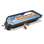 Close-up rendered image of a TERRO Ant & Roach Bait station with ants and roaches shown around the unit