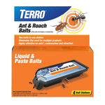 TERRO Ant & Roach Baits retail box showing a bait station with ants and roaches on an orange background