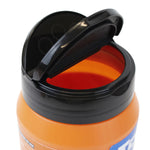 Close-up of the black flip-top dispensing lid on an orange Terro Fire Ant Killer bottle showing the opening