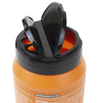 Angled close-up of Terro container top with dual flip lids and visible pour/spread openings on the black cap