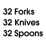 Bold black text listing counts for forks, knives and spoons on a white background