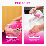 Two-panel graphic demonstrating diluting The Pink Stuff for large areas and using neat for small areas