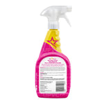 Rear view of The Pink Stuff multi-purpose cleaner spray bottle showing ingredient and barcode label on white background