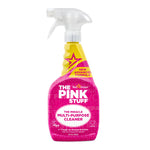 Bright pink and yellow spray bottle of The Pink Stuff Miracle Multi-Purpose Cleaner shown on white background