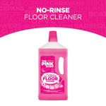 Pink The Pink Stuff floor cleaner bottle centered under a headline reading NO-RINSE FLOOR CLEANER