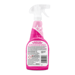 Rear view of The Pink Stuff pink spray bottle showing product text, barcode and ingredient panel with clear trigger