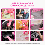 Grid of photos showing The Pink Stuff used on various indoor and outdoor surfaces for different cleaning tasks.