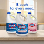 Three Clorox bleach variants displayed on a countertop with heading 'Bleach for every need.'