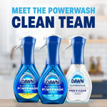 Three Dawn Powerwash spray bottles in different variants arranged under heading 'Meet the Powerwash Clean Team'