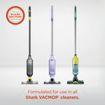 Three Shark VACMOP cleaner models shown upright on a neutral background with a badge stating for all Shark VACMOP products