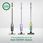 Three upright Shark VacMop models shown side-by-side with a badge stating compatibility with VacMop products.