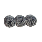 Three stainless steel round scrubbers arranged side-by-side on a white background, product-only view