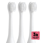 Three replacement white electric toothbrush heads shown upright against a white background with ‘3x’ label