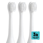 Three white replacement brush heads shown upright on a white background with a small turquoise '3x brush heads included' badge.