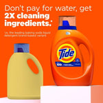 Promotional graphic showing a Tide bottle next to a generic jug with text highlighting '2X cleaning ingredients' on an orange background.
