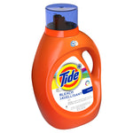 Angled orange Tide detergent bottle with blue cap showing front label and handle on a white background.