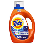Front view of an orange Tide liquid detergent bottle labeled 'Bleach Alternative' with 59 loads callout on white background.