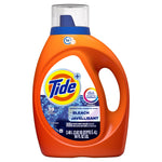 Clean product shot of an orange Tide liquid detergent bottle labeled 'Bleach Alternative' on a white background showing 84 fl oz information.