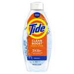 Studio front image of a Tide Clean Boost Fabric Rinse bottle showing the Tide logo, orange label, and product claims on a white background.
