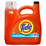 Studio shot of an orange Tide Clean Breeze jug showing handle, cap, Tide logo and 6X boosted clean label