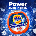 Tide Hygienic Clean container on icy blue background with text about power even in cold