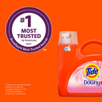 Partial close-up of an orange Tide+Downy jug on an orange background with a circular badge declaring "#1 Most Trusted by Americans".