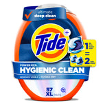 Close-up of Tide Hygienic Clean Power PODS orange container with logo and blue label