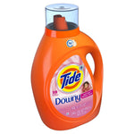 Three-quarter view product shot of Tide Plus Downy April Fresh orange detergent bottle on white background