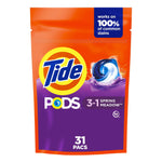 Front-facing pouch of Tide PODS Spring Meadow with prominent Tide logo and blue‑white detergent pod image