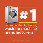 Infographic on orange background with a washing machine illustration and large '#1' claiming recommendation by leading washing machine manufacturers.