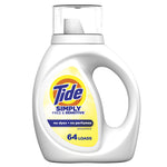 Front view of a white Tide Simply Free & Sensitive liquid detergent bottle with yellow label