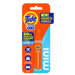 Single Tide To Go OXI mini stain remover in orange blister card packaging with 'new! enhanced formula' callout