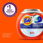 Partial Tide Power PODS tub with a '#1 Most Trusted' badge on an orange background promoting brand trust.