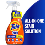 Front-facing Tide +Ultra OXI all-fabric stain remover spray bottle with bold logo and product icons