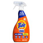 Isolated product shot of a Tide +Ultra OXI all-fabric stain remover spray bottle on a white background