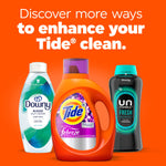 Tide Ultra Febreze bottle centered with Downy rinse and Downy Unstopables bottles at sides and headline about enhancing your Tide clean.