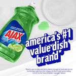 Tilted Ajax Ultra lime dish soap bottle, a drop of green liquid, and text proclaiming 'america's #1 value dish brand'
