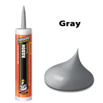 Titebond Radon Sealant cartridge with a gray sealant dollop swatch shown beside it on white background