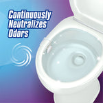 Illustration of a toilet bowl with a Bowl Fresh hanger clipped to the rim and text claiming it continuously neutralizes odors