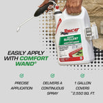 Close-up lifestyle image of Tomcat Rodent Repellent jug and comfort wand with application benefits and coverage text