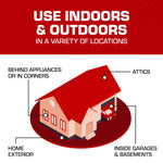 Refillable bait station instructional graphic with two circular photos demonstrating how to remove and load the bait cartridge