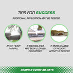Tips-for-success infographic with three circular photos and advice to reapply every 30 days for Tomcat repellent users