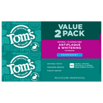 Horizontal product image of Tom's of Maine value 2 pack box showing teal branding and magenta antiplaque & whitening panel.